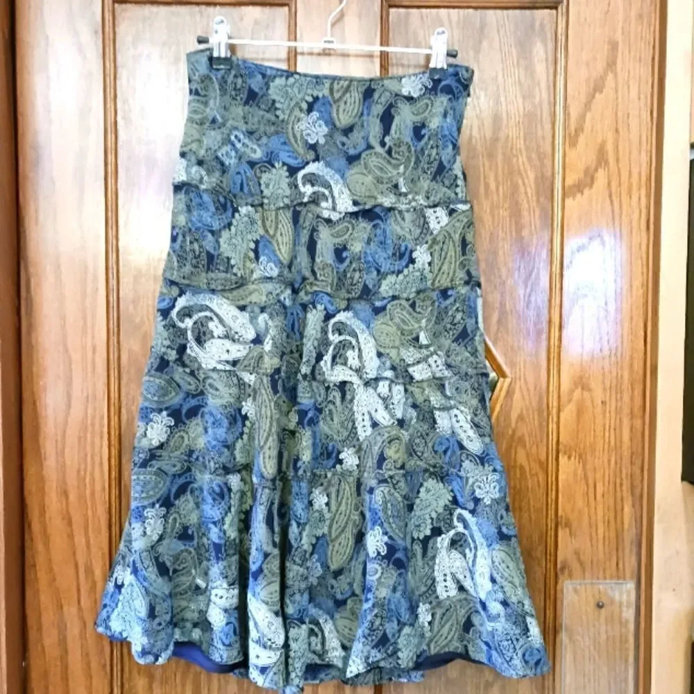 Jones New York Silk Paisley Tiered Skirt